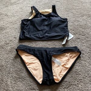 Fabletics Valentina Black Bikini Set Perforated Sporty Swim Top Bottom SIZE M